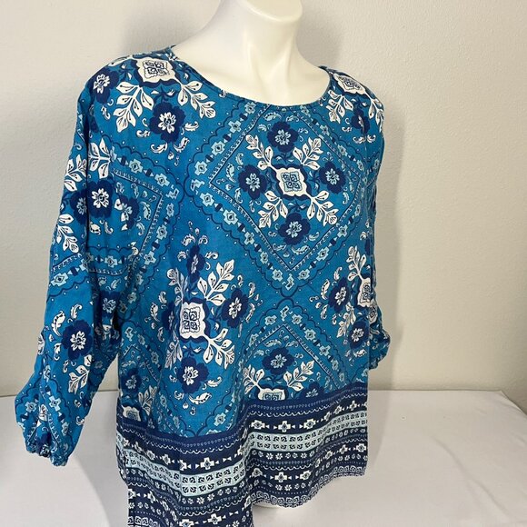 Johnny Was XXL Top Linen Blouse Blue - Picture 4 of 9